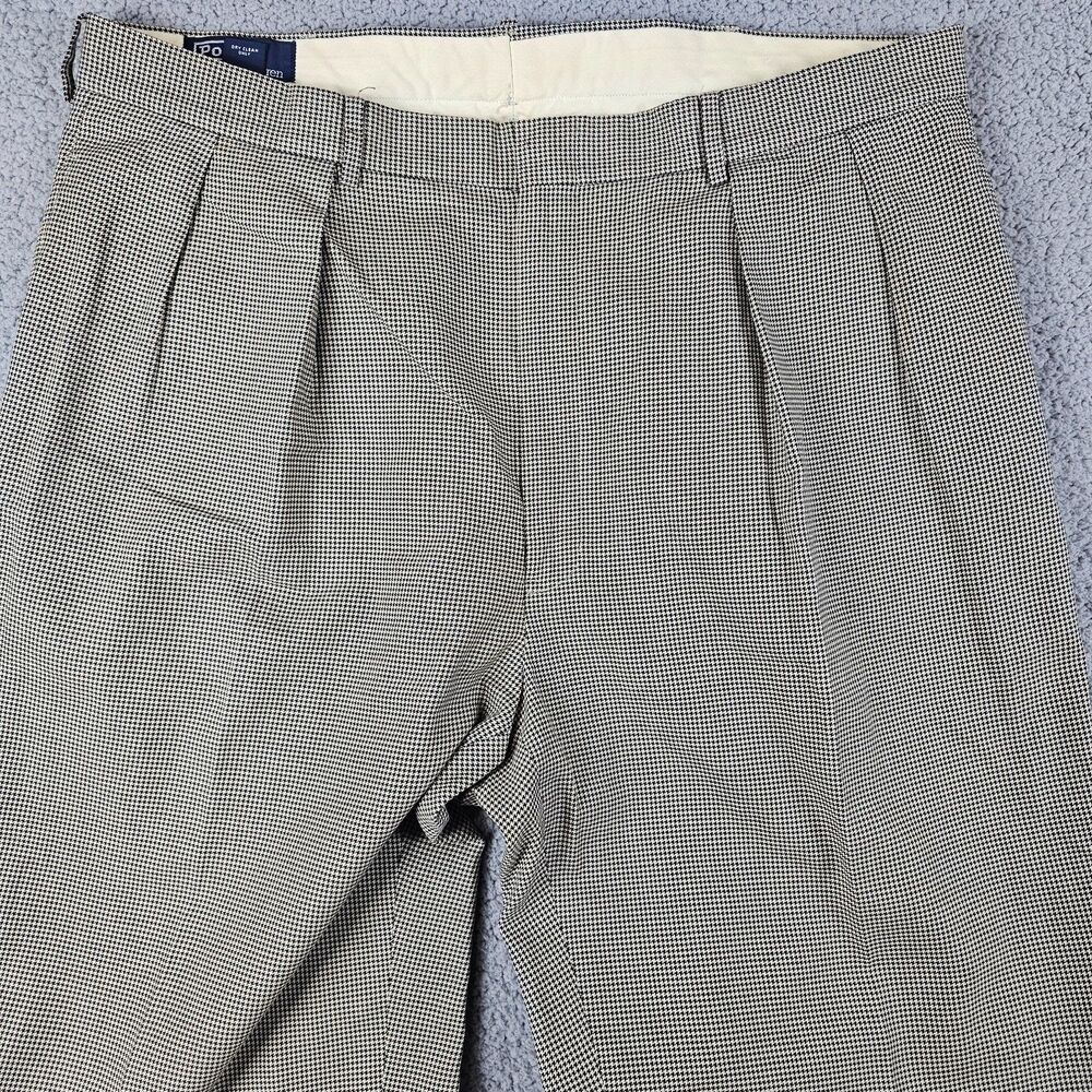 Polo Ralph Lauren Pants Mens 38x32 Cream Chino Houndstooth Cuffed Pleated VTG